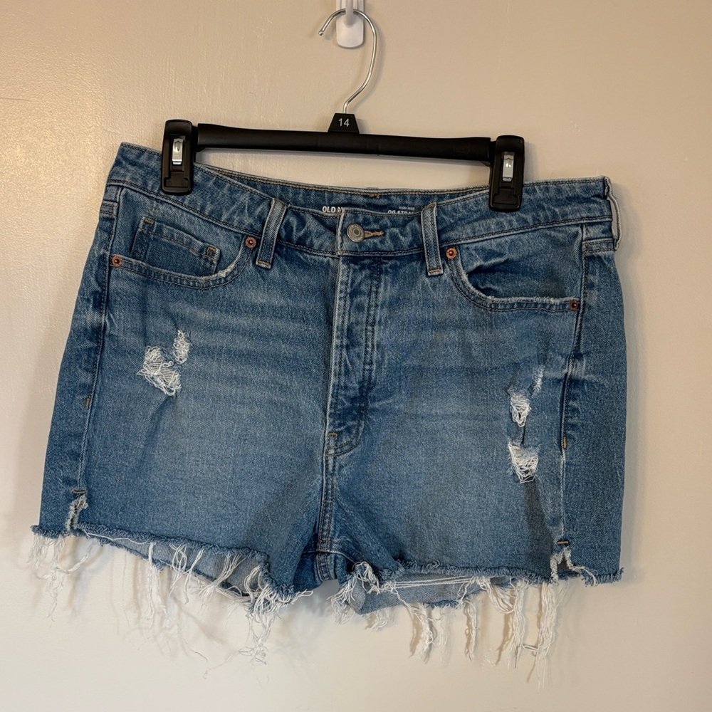 Old Navy Blue Distressed High-Rise OG Straight Denim Shorts - Size 14